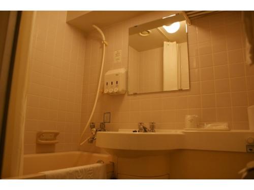 ein Badezimmer mit einem Waschbecken, einem Spiegel und einer Badewanne in der Unterkunft Ichihara Marine Hotel - Vacation STAY 01349v in Ichihara