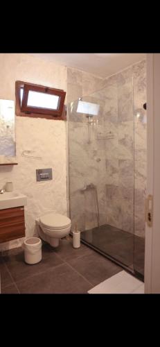 阿拉恰特的住宿－Lion Otel Alaçatı，带淋浴、卫生间和盥洗盆的浴室