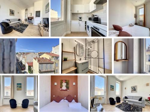 een collage van foto's van een appartement bij Ultra Central - Le Quartier des Artistes - Les Frères de la Loc' in Marseille