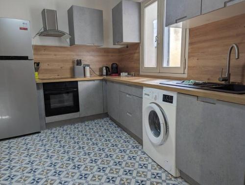 a kitchen with a washing machine and a sink at Appartement Cosy centre ville in LʼIsle-sur-la-Sorgue