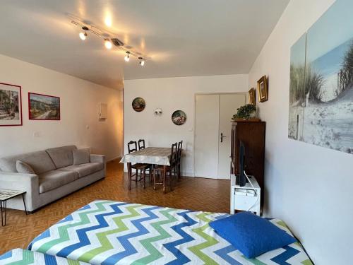 ein Wohnzimmer mit einem Bett, einem Sofa und einem Tisch in der Unterkunft Studio Aix-les-Bains, 1 pièce, 2 personnes - FR-1-555-38 in Aix-les-Bains