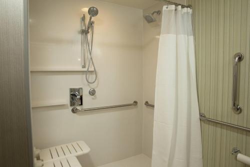 W łazience znajduje się prysznic z zasłoną prysznicową. w obiekcie Courtyard by Marriott Lafayette w mieście Lafayette