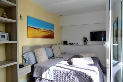 a bedroom with a bed and a tv on the wall at La Palmera Hotel Boutique in Las Palmas de Gran Canaria