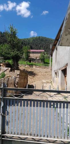 a fence in front of a house and a building at Guesthouse Irina Family Hotel in Tsvirmi