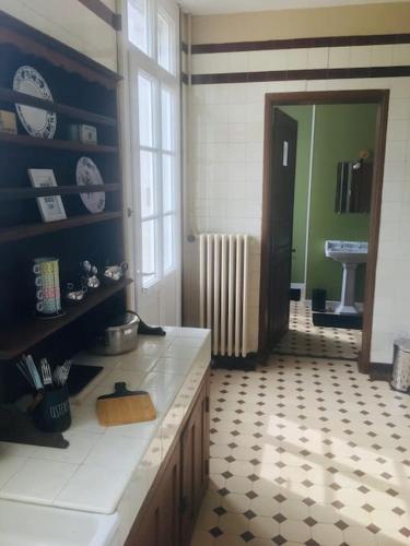 ein Bad mit einer Theke und einem Waschbecken in einem Zimmer in der Unterkunft L Annexe appartement entier in Auxi-le-Château