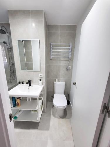 a bathroom with a white toilet and a sink at Bonito piso a 300 m de Metro García Noblejas in Madrid