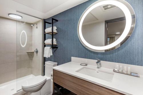 a bathroom with a sink and a mirror at The Gibson Hotel Great Falls, Ascend Hotel Collection in Great Falls