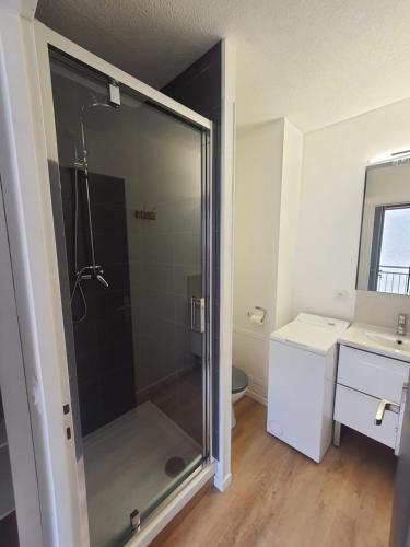 une salle de bain avec une douche, des toilettes et un lavabo dans l'établissement Studio au calme Espace extérieur Parking gratuit dans la rue, à Grenoble