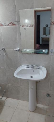 a bathroom with a white sink and a mirror at LS Alojamientos Posadas Misiones in Posadas