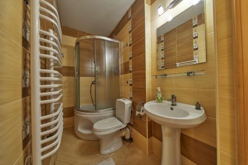 a bathroom with a toilet and a sink at Pokoje Cichy Kącik in Zakopane