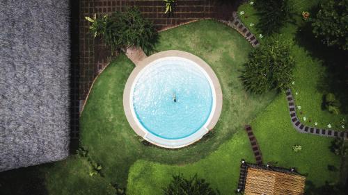 an overhead view of a swimming pool in the grass at Mellow Resort in Gemastepe