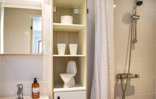 e bagno con doccia, servizi igienici e lavandino. di Gorgeous Home In Ronneby With Kitchen a Ronneby