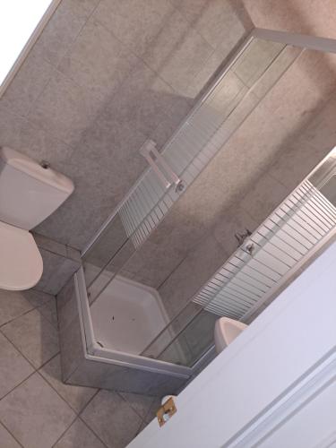 mit Blick auf ein Bad mit WC in der Unterkunft Alinka Apartmanház in Balatonlelle