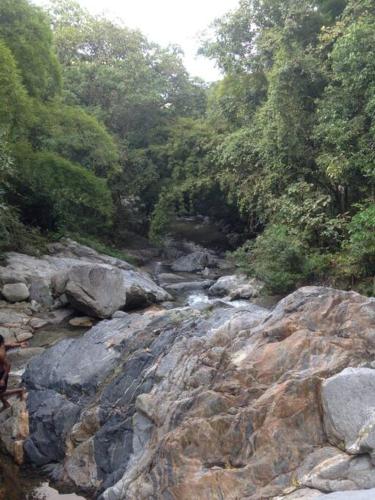 a river with rocks and trees in the background at Rio Escondido in Minca