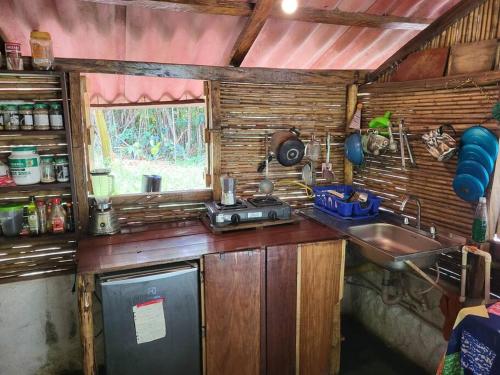 a kitchen with a sink and a counter top at Rio Escondido in Minca