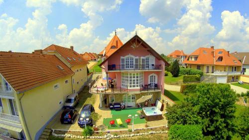 an aerial view of a house with a yard at Manor Villa in Hévíz