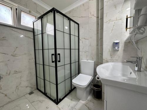 ein Bad mit einem WC und einem Waschbecken in der Unterkunft Mira Suite Apart in Trabzon