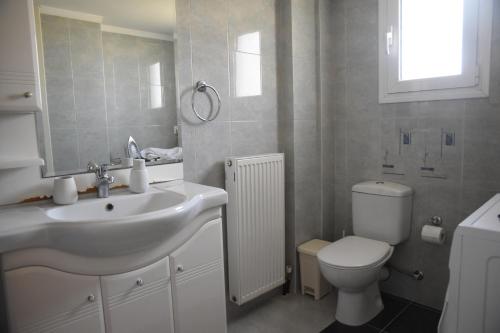 bagno con lavandino bianco e servizi igienici di Phoenix Villa - Comfort living in Nafplio ad Ária