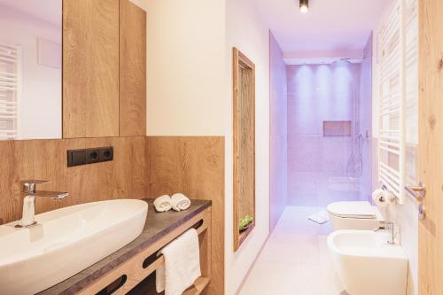 a bathroom with a sink and a toilet at Apartments Silva Living in San Giovanni in Val Aurina
