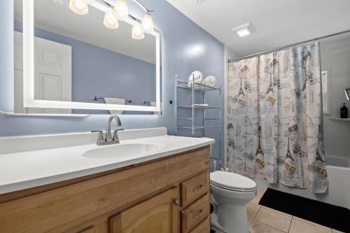 a bathroom with a sink and a toilet and a mirror at Villa Florentina. in Clearwater
