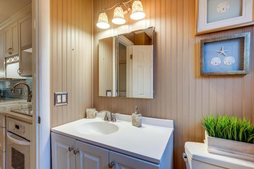 a bathroom with a sink and a mirror at Canandaigua Lake Romantic Getaway with Boat Slip! in Rushville