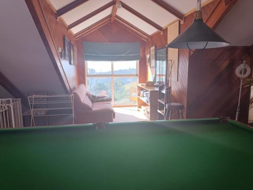 a living room with a pool table in a room at 4 Winds Farm Homestay in Jumbuk