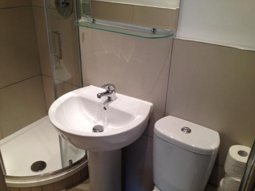a bathroom with a sink and a toilet at Caledonian Apartments in Edinburgh