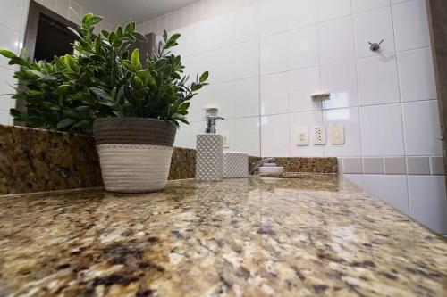 a bathroom with a counter with a potted plant on it at Tropical Executive 1006 in Manaus