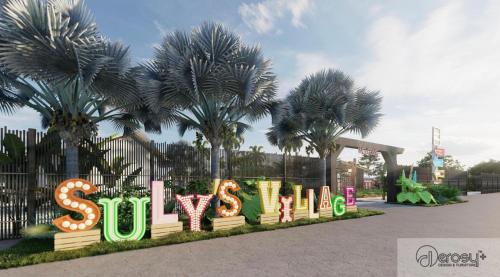 a sign that says subway in front of palm trees at Suly's Village Phan Thiết in Phan Thiet