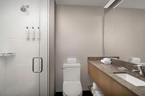 a bathroom with a toilet and a sink and a shower at SpringHill Suites by Marriott New York Queens in Queens