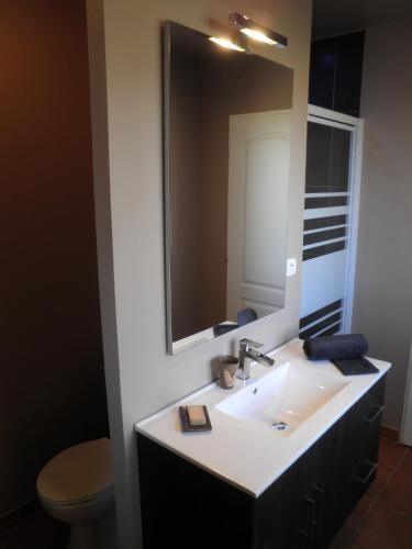 a bathroom with a sink and a mirror at Les Terrasses de Valensole in Valensole