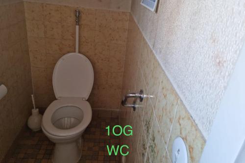 a small bathroom with a toilet in a stall at Semi-Detached House on 2 Floors in Giengen an der Brenz