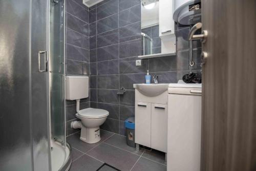 a small bathroom with a toilet and a sink at Apartment Miske in Ivanica