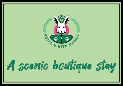 logotipo de una tienda de botellas cosméticas con conejo en HOTEL WHITE RABBIT, en Pushkar