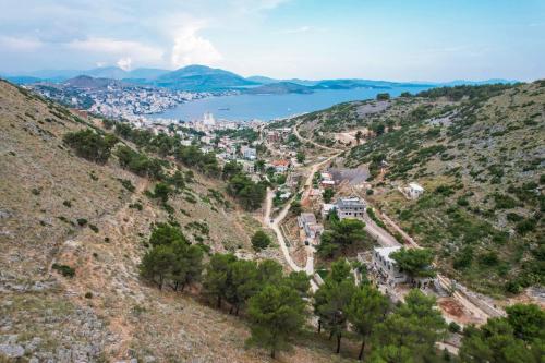 an aerial view of a town on a hill at Green Villa in Sarandë