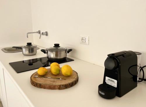 a kitchen counter with a cutting board with lemons on it at Ruggine Loft in Gallipoli