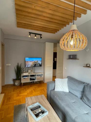 - un salon avec un canapé et une télévision dans l'établissement Apartment Cerska MRB, à Belgrade