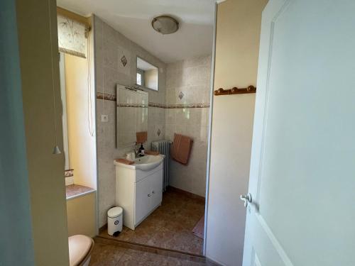 une salle de bain avec un lavabo et des toilettes dans l'établissement Maison d'Hotes Le Val d'Aleth, à Alet-les-Bains