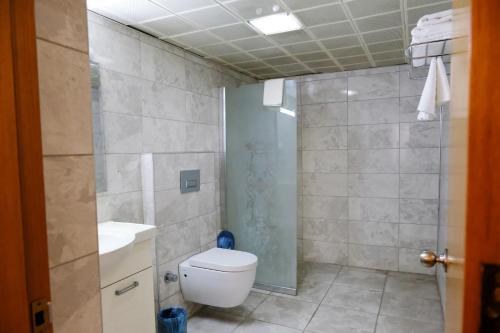 a bathroom with a toilet and a shower and a sink at Anatolia Park Hotel in Kayseri