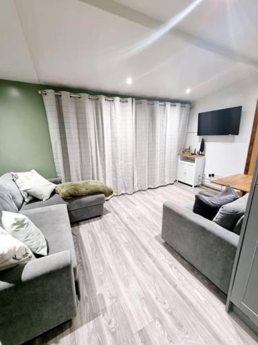 Χώρος καθιστικού στο Cosy Hideaway Lodge in Glan Gwna