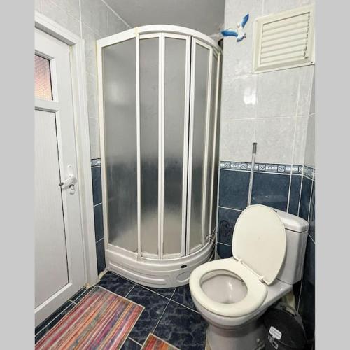 a bathroom with a shower and a toilet in it at Sweet Flat For Sweet Famılies in Istanbul