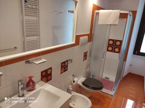 a bathroom with a toilet and a sink and a shower at Giravolta (Jaco) in Sulmona
