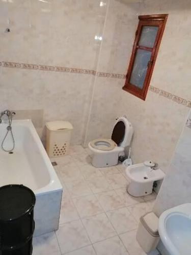 ein Badezimmer mit einem WC, einem Waschbecken und einer Badewanne in der Unterkunft المضيق الرينكون in Mʼdik