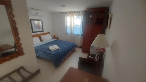 una piccola camera con letto e specchio di 3 Palmeiras Guest Lounge a Miguel Pereira
