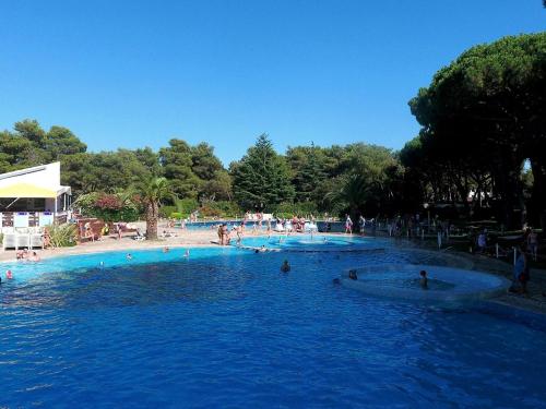 una grande piscina con persone in acqua di Detached chalet with AC, in a natural park on the coast a Baia Domizia