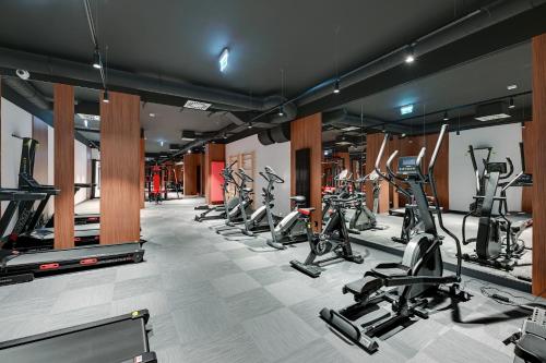 a gym with treadmills and elliptical machines at Nadmotławie Sauna & Gym by Blue Mandarin in Gdańsk
