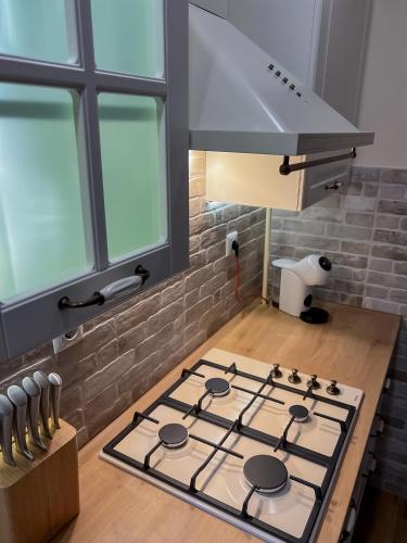 a kitchen with a stove top oven in a kitchen at Villa Dora in Krapinske Toplice