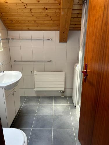 a bathroom with a sink and a toilet at Hotel Haltenegg in Heiligenschwendi