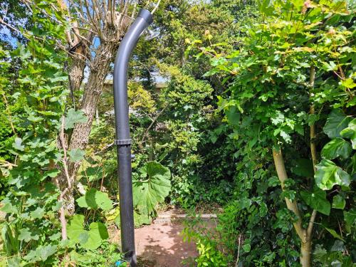 a black street light in the middle of a trail at Verborgen Parel aan de Rotte in Rotterdam