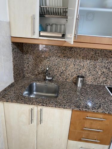 a kitchen with a sink and a counter top at Casa Roque in Monforte de Lemos